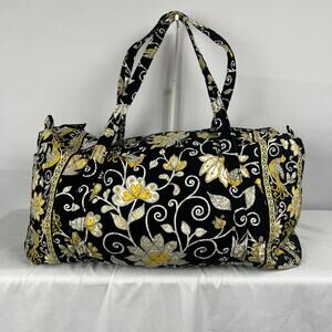 Vera Bradley Floral Paisley Classic Small Duffel Bag Black Yellow White Cotton